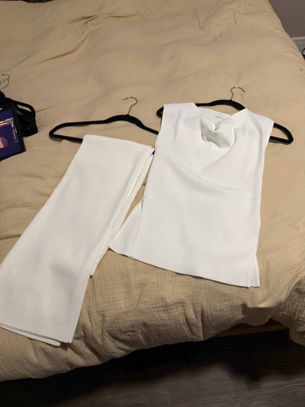 Meshki White Sleeveless Top and skirt Set (Francisca)